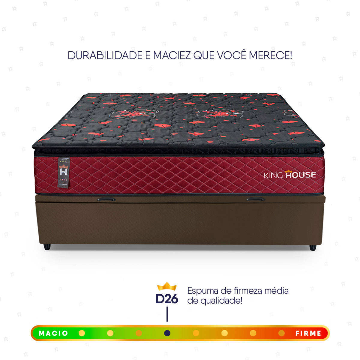 Cama Box Baú Toronto 138x188 Vermelho e Marrom c/ Molas Ensacadas Espuma D26 Suporta 110 kg