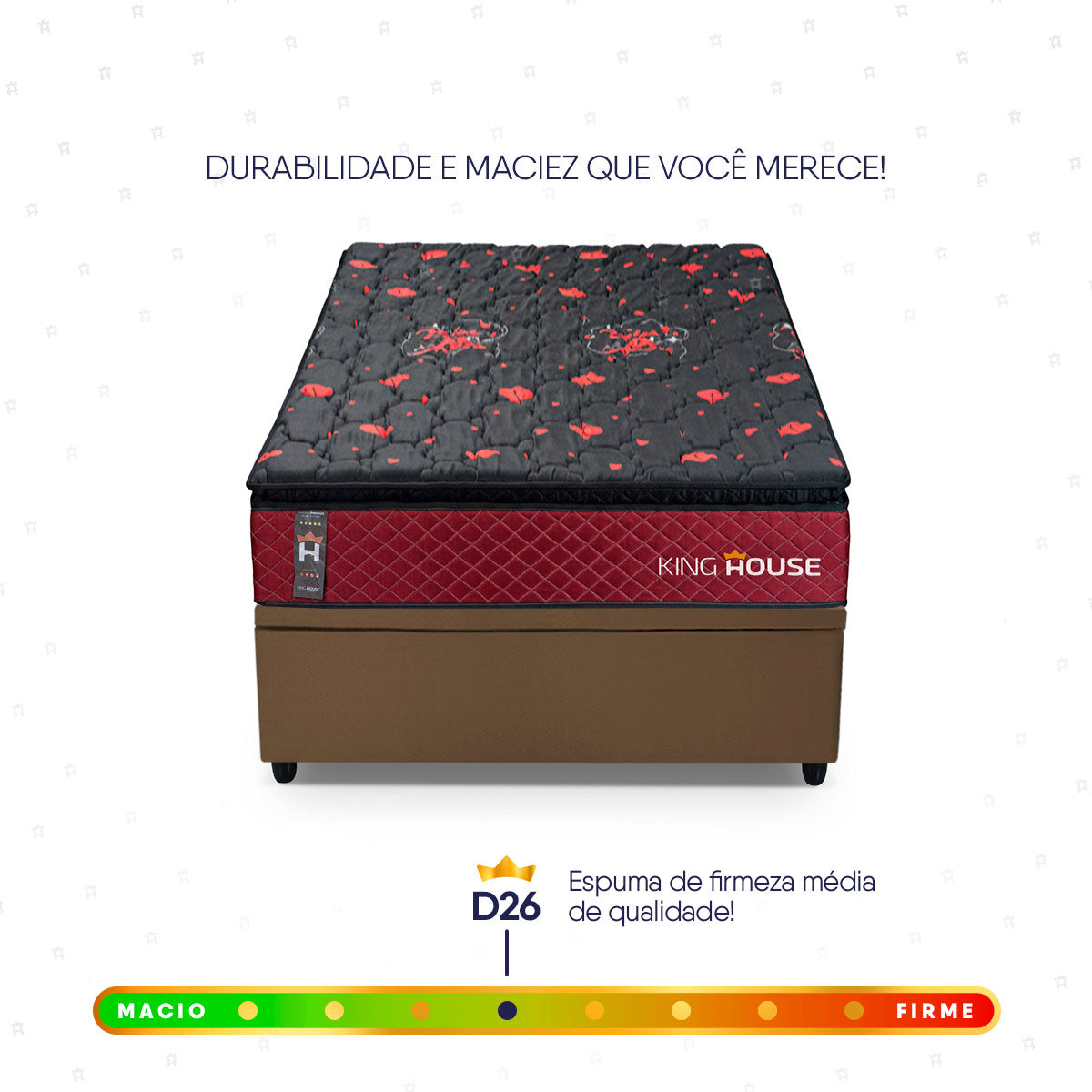 Cama Box Baú Toronto 96x203 Vermelho e Marrom c/ Molas Ensacadas Espuma D26 Suporta 110 kg