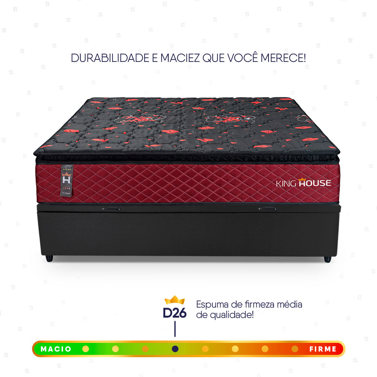 Cama Box Baú Toronto 138x188 Vermelho e Preto c/ Molas Ensacadas Espuma D26 Suporta 110 kg