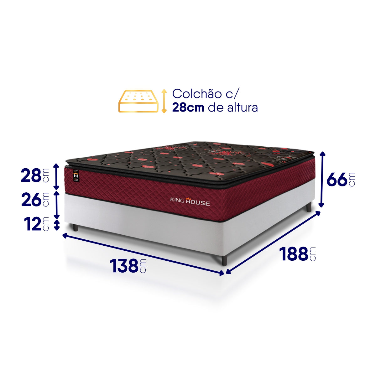 Cama Box Molas Ensacadas Toronto Casal 138x188 Branco Espuma D26 Suporta 120 Kg Por Pessoa