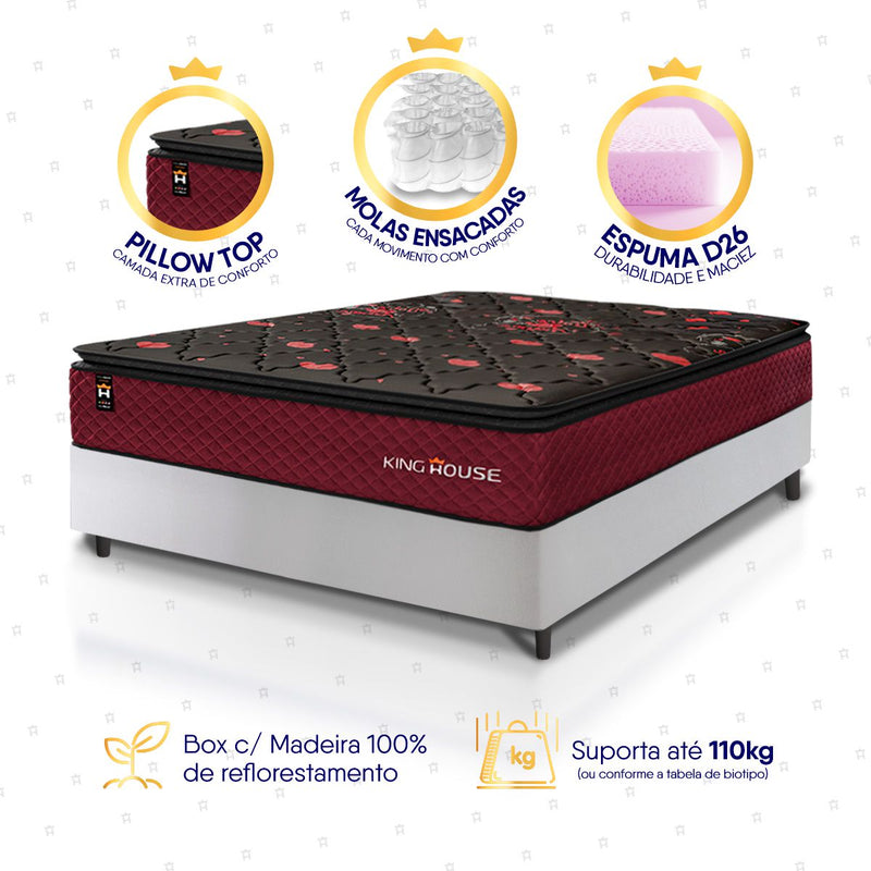 Cama Box Molas Ensacadas Toronto Casal 138x188 Branco Espuma D26 Suporta 120 Kg Por Pessoa