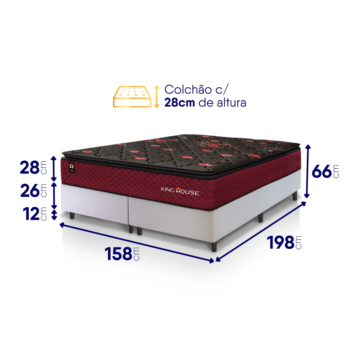 Cama Box Toronto Molas Ensacadas Queen 158x198 Branco Espuma D26 Suporta 120 Kg Por Pessoa