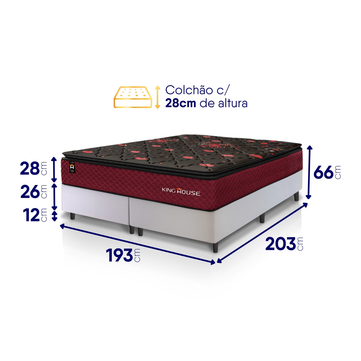 Cama Box Toronto Molas Ensacadas King 193x203 Branco Espuma D26 Suporta 120 Kg Por Pessoa