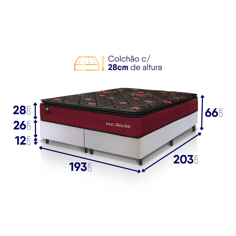 Cama Box Toronto Molas Ensacadas King 193x203 Branco Espuma D26 Suporta 120 Kg Por Pessoa