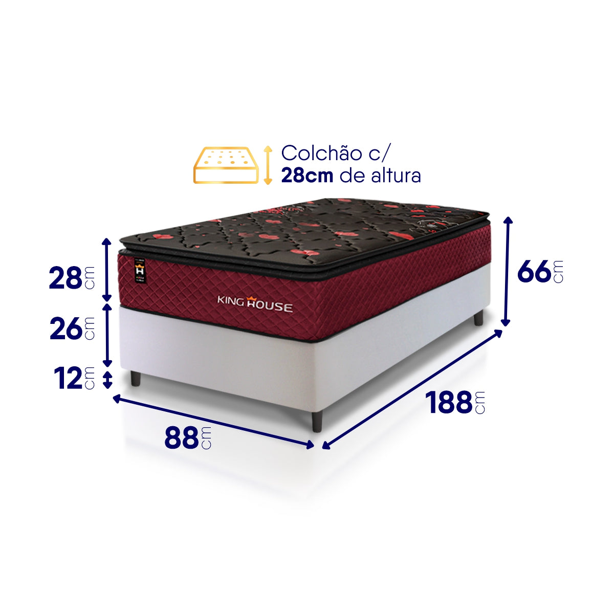 Cama Box Molas Ensacadas Toronto Solteiro 88x188 Branco Espuma D26 Suporta 120 Kg Por Pessoa