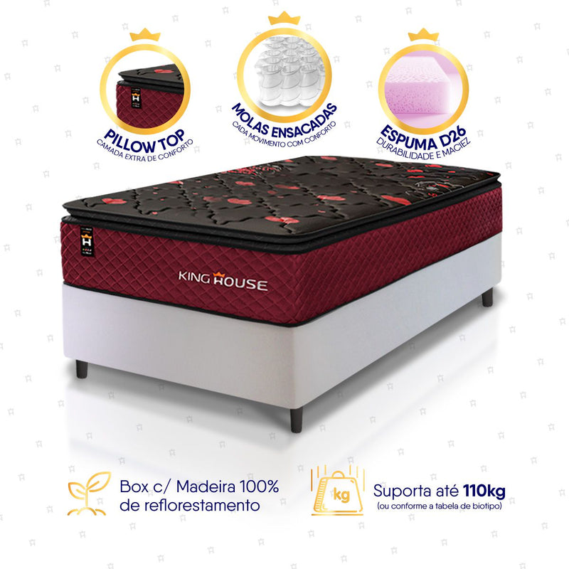 Cama Box Molas Ensacadas Toronto Solteiro 88x188 Branco Espuma D26 Suporta 120 Kg Por Pessoa