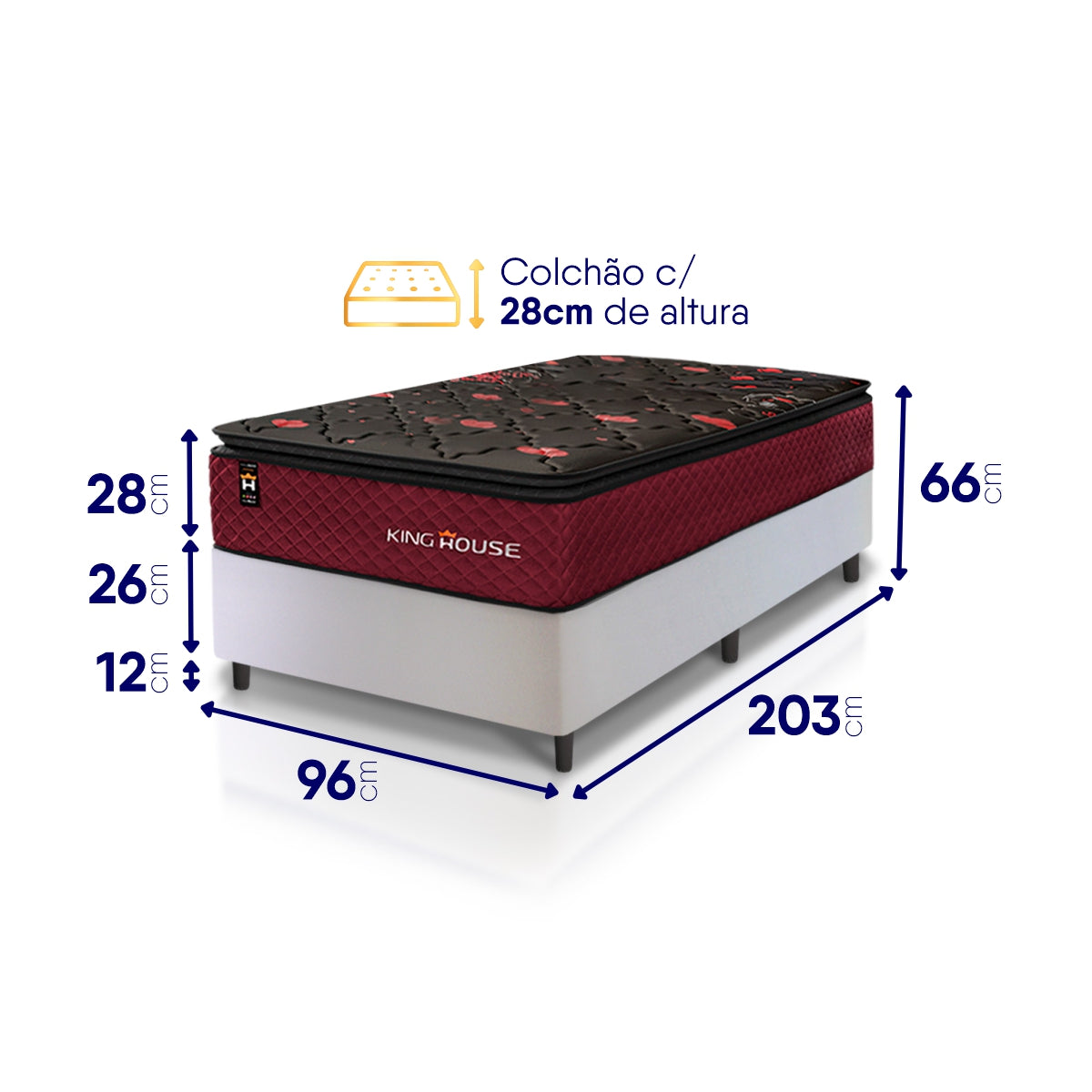 Cama Box Molas Ensacadas Toronto Solteirão 96x203 Branco Espuma D26 Suporta 120 Kg Por Pessoa