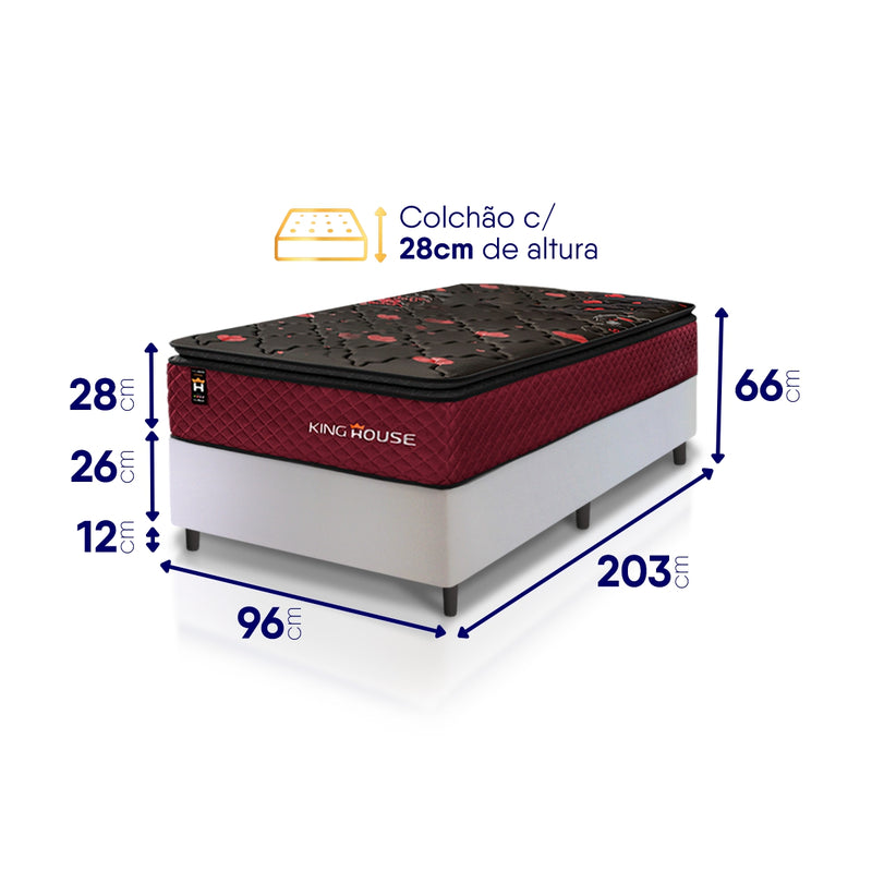 Cama Box Molas Ensacadas Toronto Solteirão 96x203 Branco Espuma D26 Suporta 120 Kg Por Pessoa