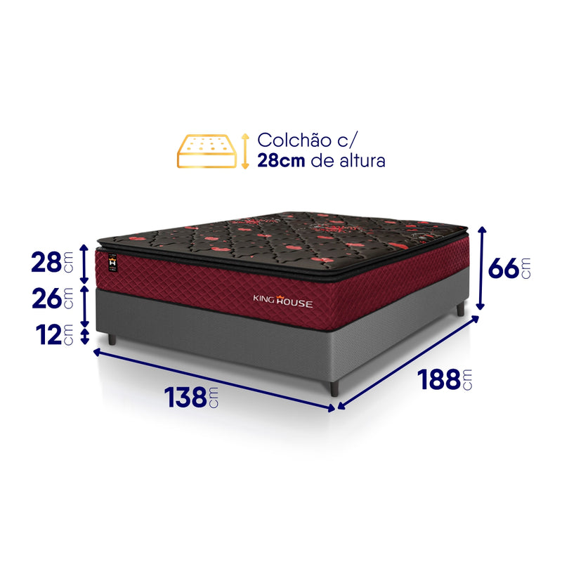 Cama Box Molas Ensacadas Toronto Casal 138x188 Cinza Espuma D26 Suporta 120 Kg Por Pessoa