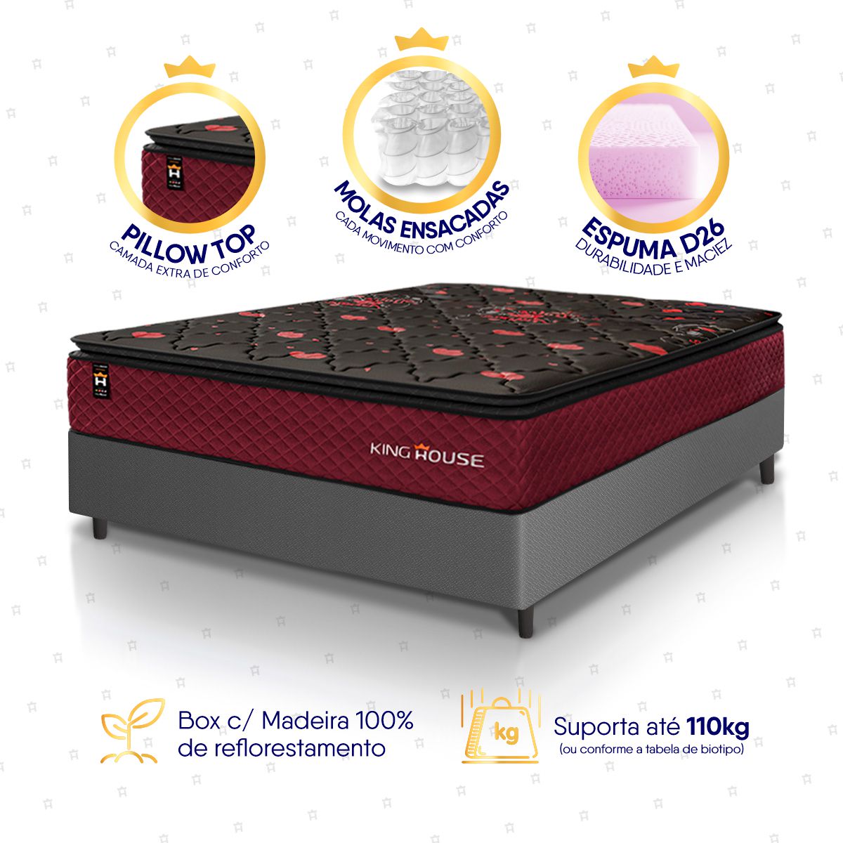 Cama Box Molas Ensacadas Toronto Casal 138x188 Cinza Espuma D26 Suporta 120 Kg Por Pessoa