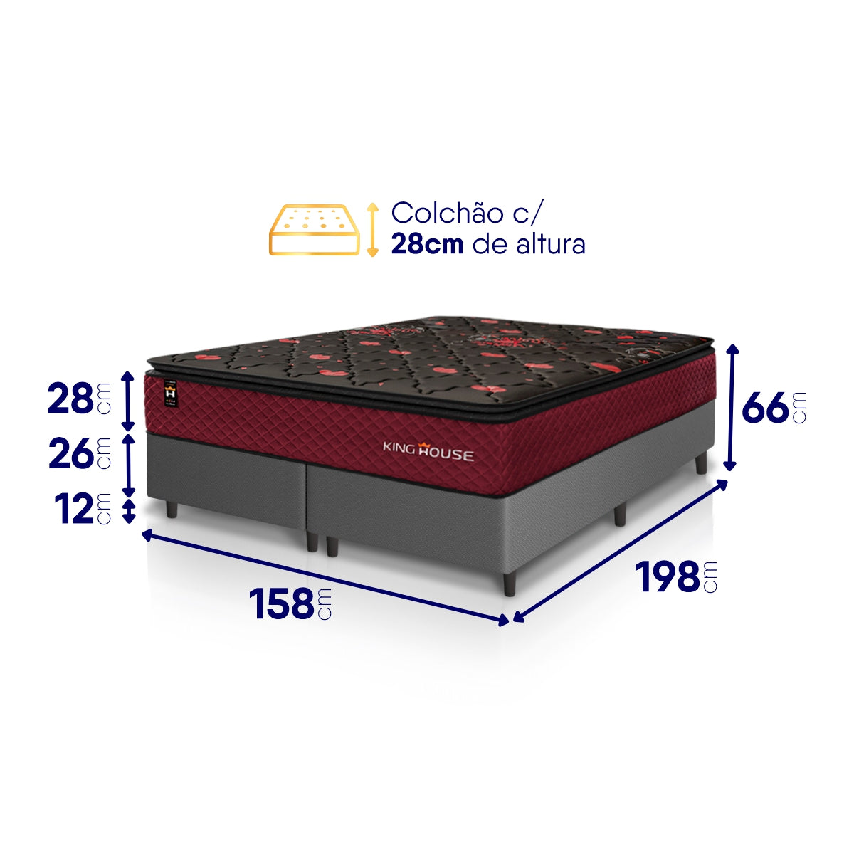 Cama Box Toronto Molas Ensacadas Queen 158x198 Cinza Espuma D26 Suporta 120 Kg Por Pessoa