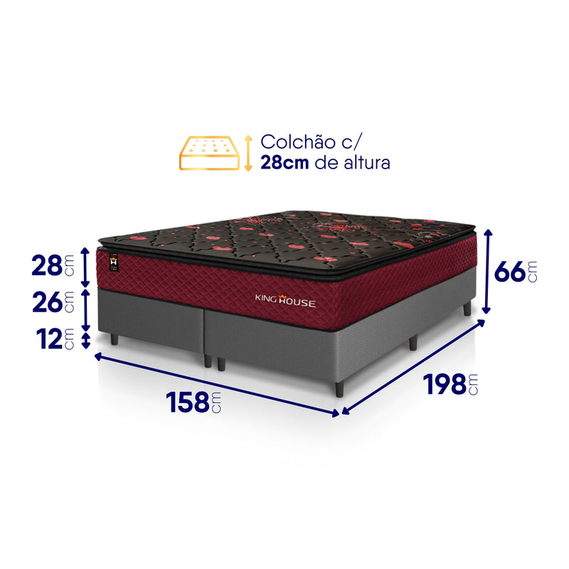 Cama Box Toronto Molas Ensacadas Queen 158x198 Cinza Espuma D26 Suporta 120 Kg Por Pessoa
