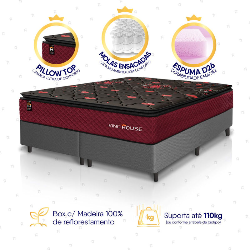 Cama Box Toronto Molas Ensacadas Queen 158x198 Cinza Espuma D26 Suporta 120 Kg Por Pessoa