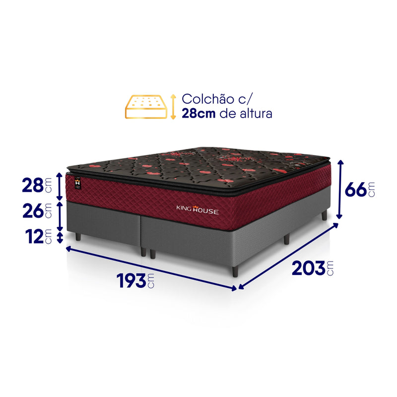 Cama Box Toronto Molas Ensacadas King 193x203 Cinza Espuma D26 Suporta 120 Kg Por Pessoa