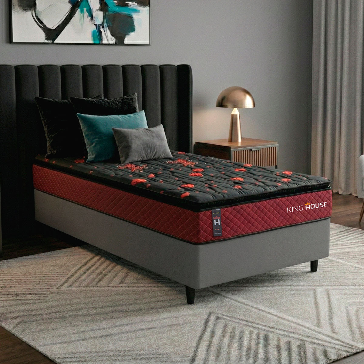Cama Box Molas Ensacadas Toronto Solteiro 88x188 Cinza Espuma D26 Suporta 120 Kg Por Pessoa