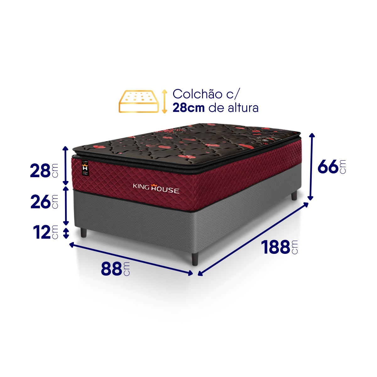 Cama Box Molas Ensacadas Toronto Solteiro 88x188 Cinza Espuma D26 Suporta 120 Kg Por Pessoa