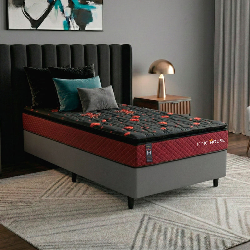 Cama Box Molas Ensacadas Toronto Solteirão 96x203 Cinza Espuma D26 Suporta 120 Kg Por Pessoa