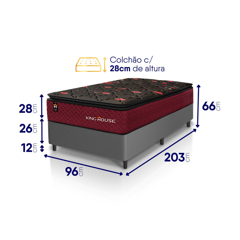Cama Box Molas Ensacadas Toronto Solteirão 96x203 Cinza Espuma D26 Suporta 120 Kg Por Pessoa