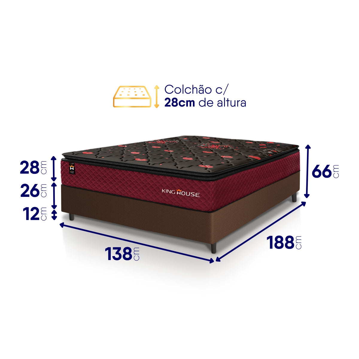 Cama Box Molas Ensacadas Toronto Casal 138x188 Marrom Espuma D26 Suporta 120 Kg Por Pessoa