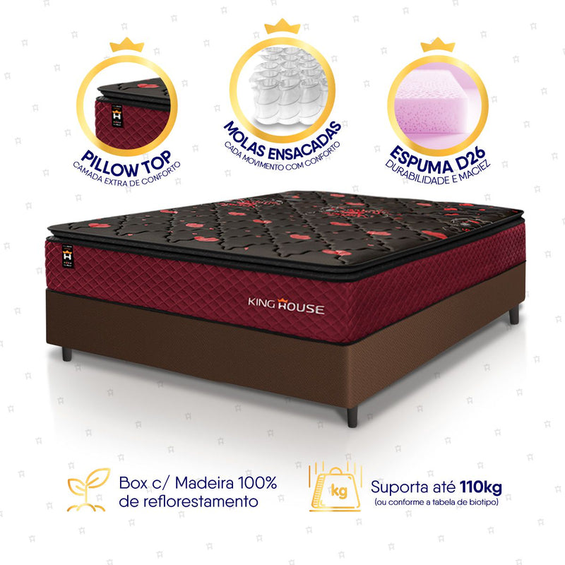 Cama Box Molas Ensacadas Toronto Casal 138x188 Marrom Espuma D26 Suporta 120 Kg Por Pessoa
