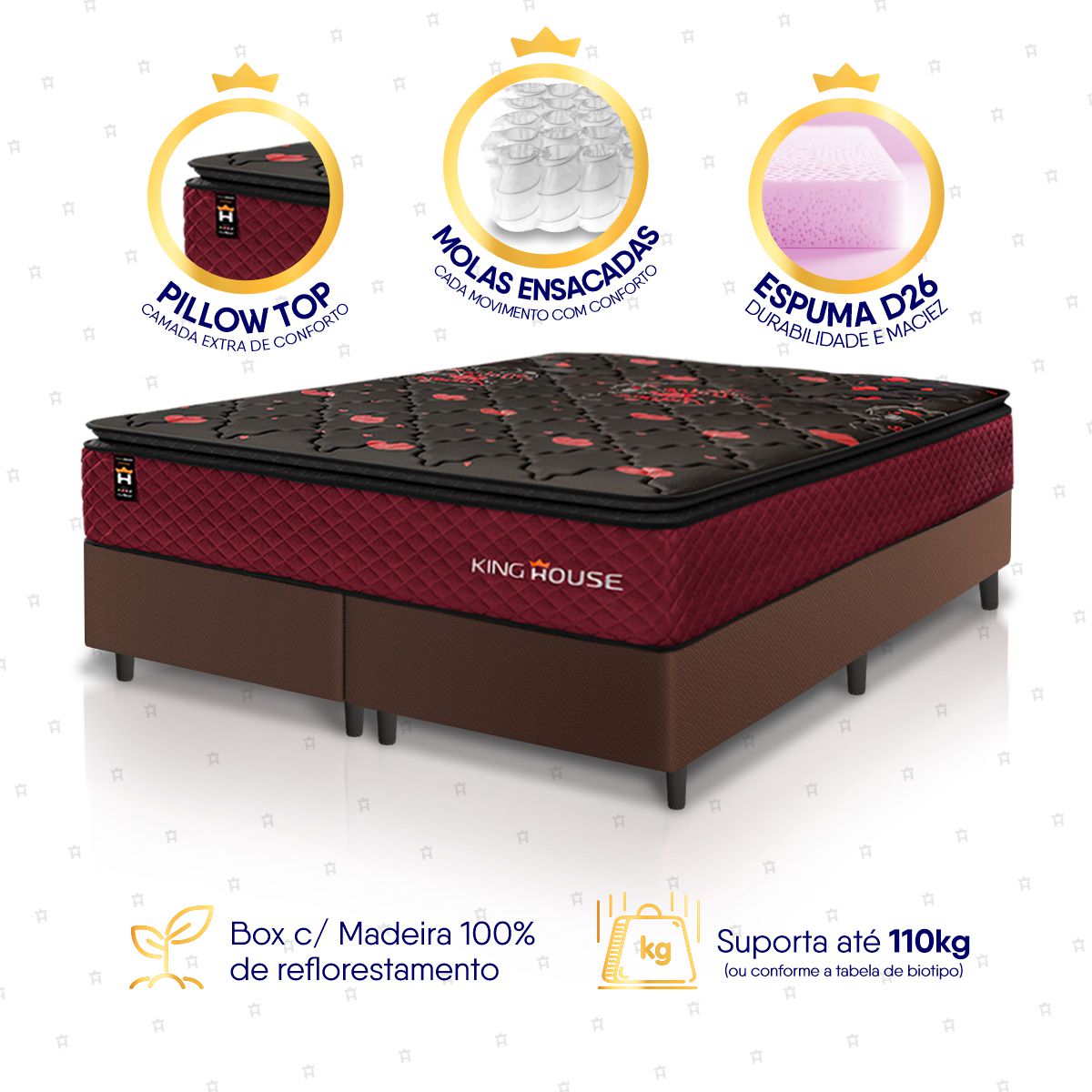Cama Box Toronto Molas Ensacadas Queen 158x198 Marrom Espuma D26 Suporta 120 Kg Por Pessoa