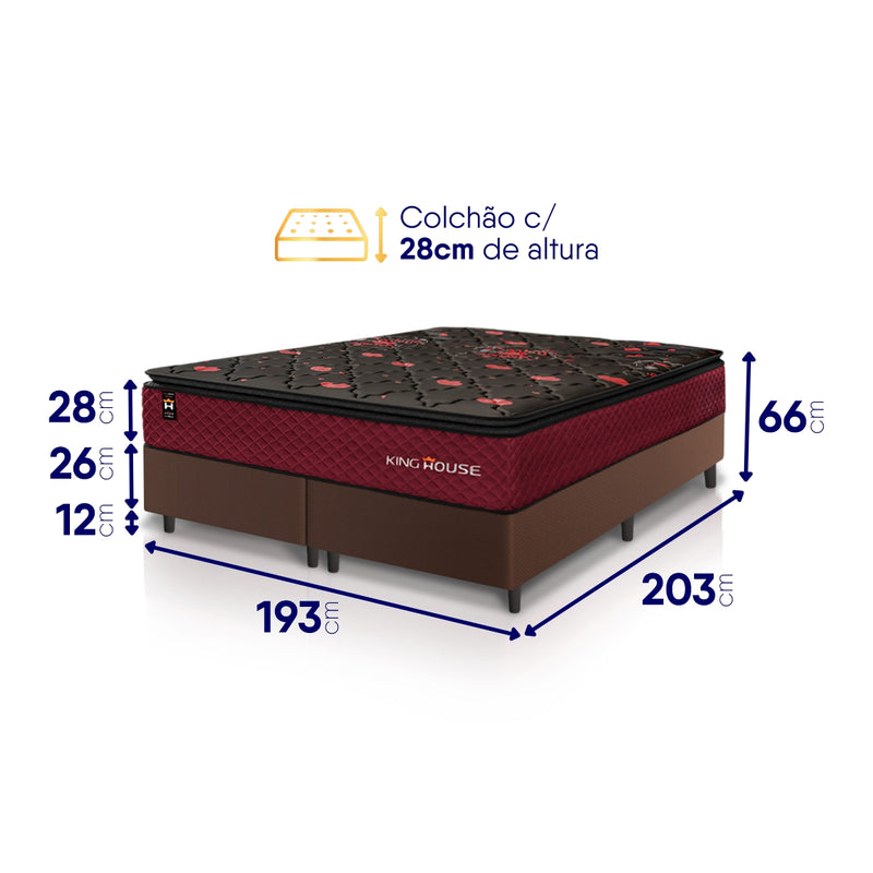Cama Box Toronto Molas Ensacadas King 193x203 Marrom Espuma D26 Suporta 120 Kg Por Pessoa