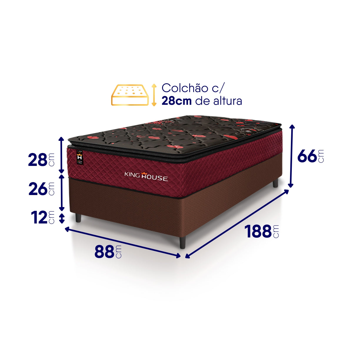 Cama Box Molas Ensacadas Toronto Solteiro 88x188 Marrom Espuma D26 Suporta 120 Kg Por Pessoa