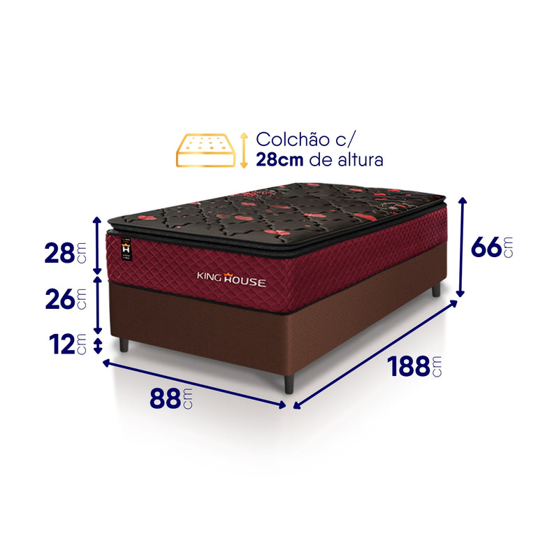 Cama Box Molas Ensacadas Toronto Solteiro 88x188 Marrom Espuma D26 Suporta 120 Kg Por Pessoa