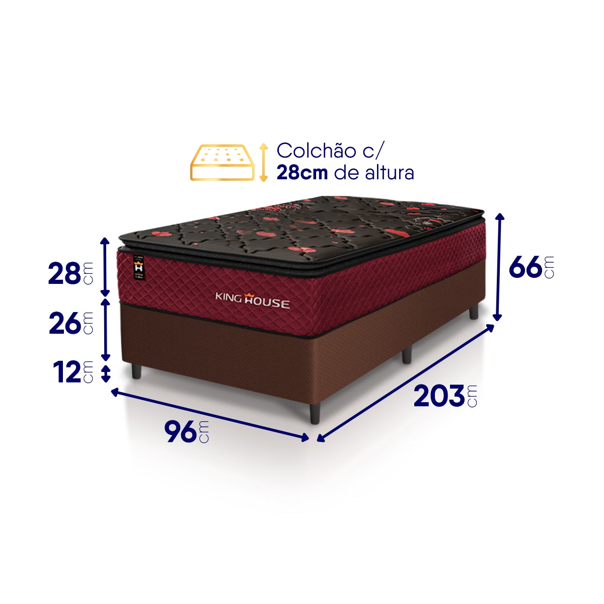 Cama Box Molas Ensacadas Toronto Solteirão 96x203 Marrom Espuma D26 Suporta 120 Kg Por Pessoa
