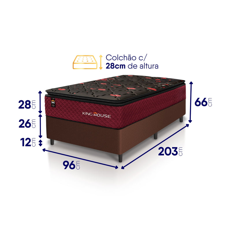 Cama Box Molas Ensacadas Toronto Solteirão 96x203 Marrom Espuma D26 Suporta 120 Kg Por Pessoa