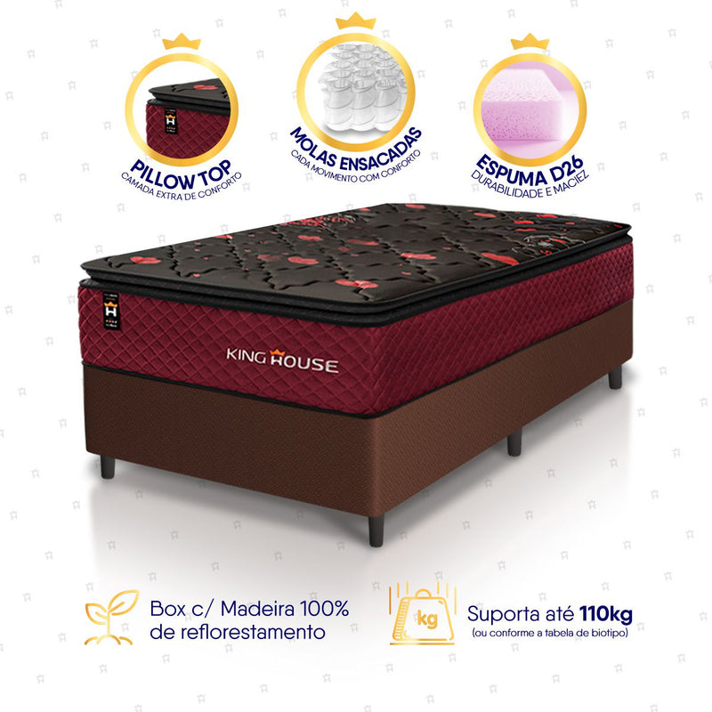 Cama Box Molas Ensacadas Toronto Solteirão 96x203 Marrom Espuma D26 Suporta 120 Kg Por Pessoa