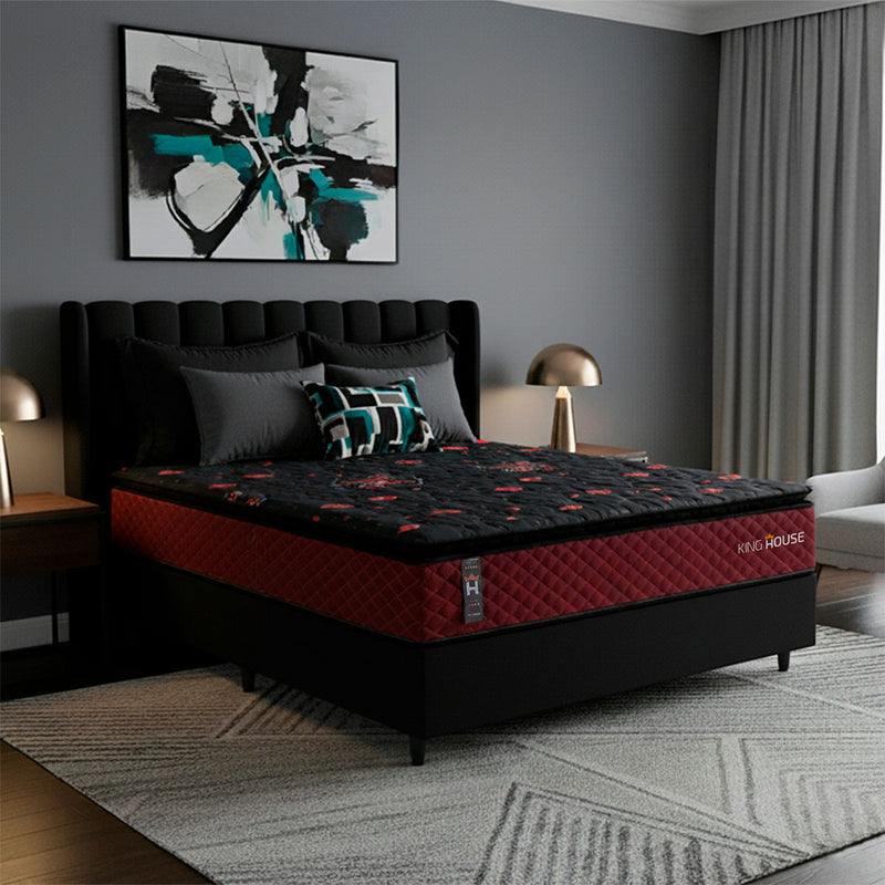 Cama Box Molas Ensacadas Toronto Casal 138x188 Preto Espuma D26 Suporta 120 Kg Por Pessoa