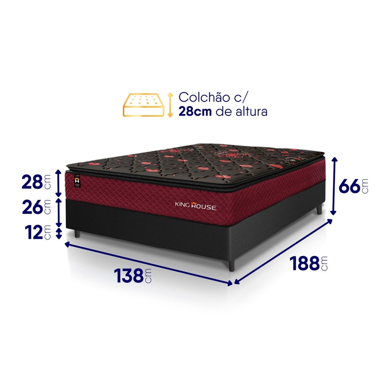 Cama Box Molas Ensacadas Toronto Casal 138x188 Preto Espuma D26 Suporta 120 Kg Por Pessoa