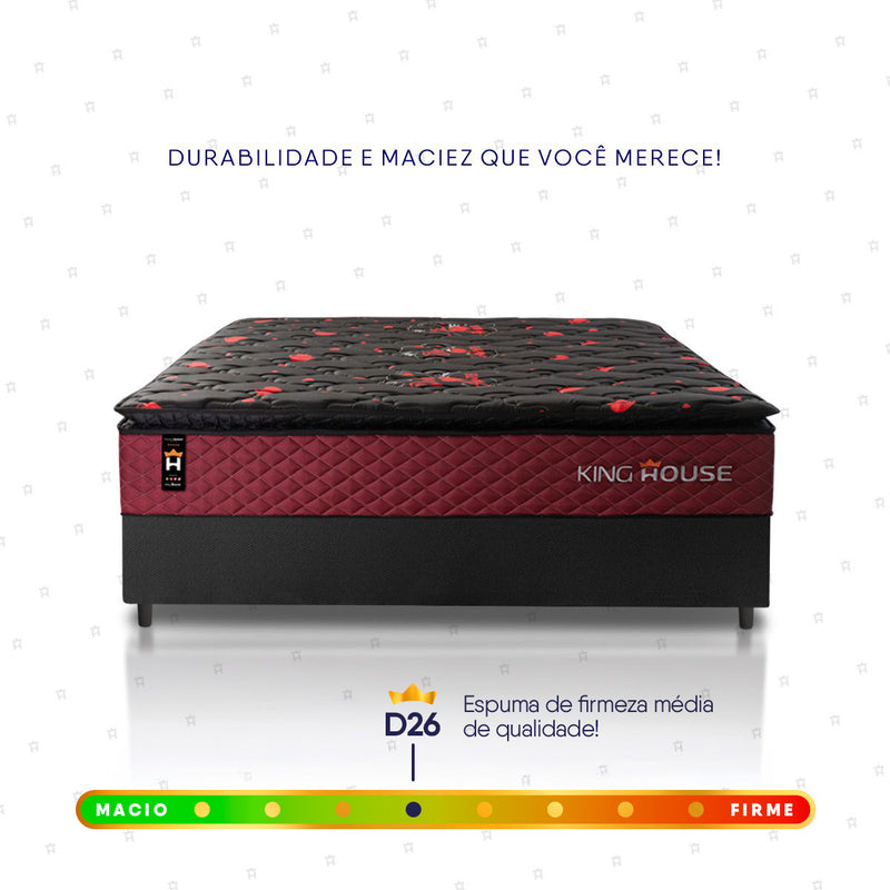 Cama Box Molas Ensacadas Toronto Casal 138x188 Preto Espuma D26 Suporta 120 Kg Por Pessoa