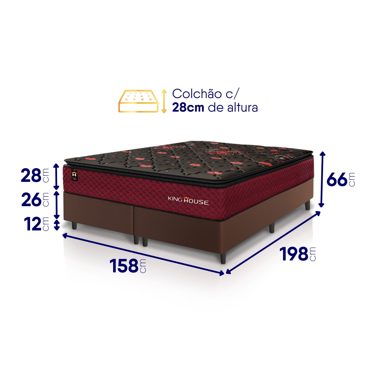 Cama Box Toronto Molas Ensacadas Queen 158x198 Preto Espuma D26 Suporta 120 Kg Por Pessoa