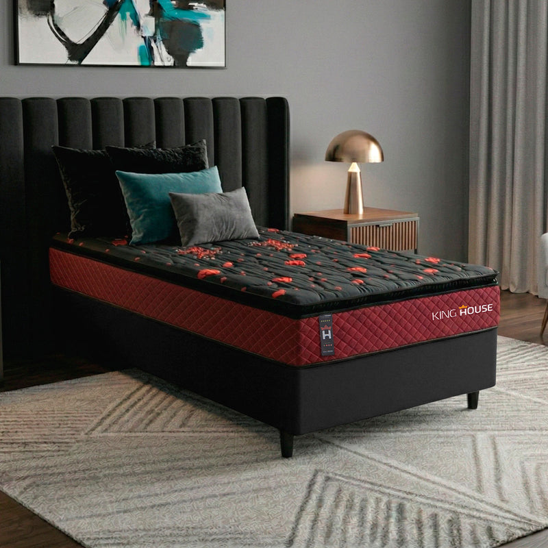 Cama Box Molas Ensacadas Toronto Solteiro 88x188 Preto Espuma D26 Suporta 120 Kg Por Pessoa