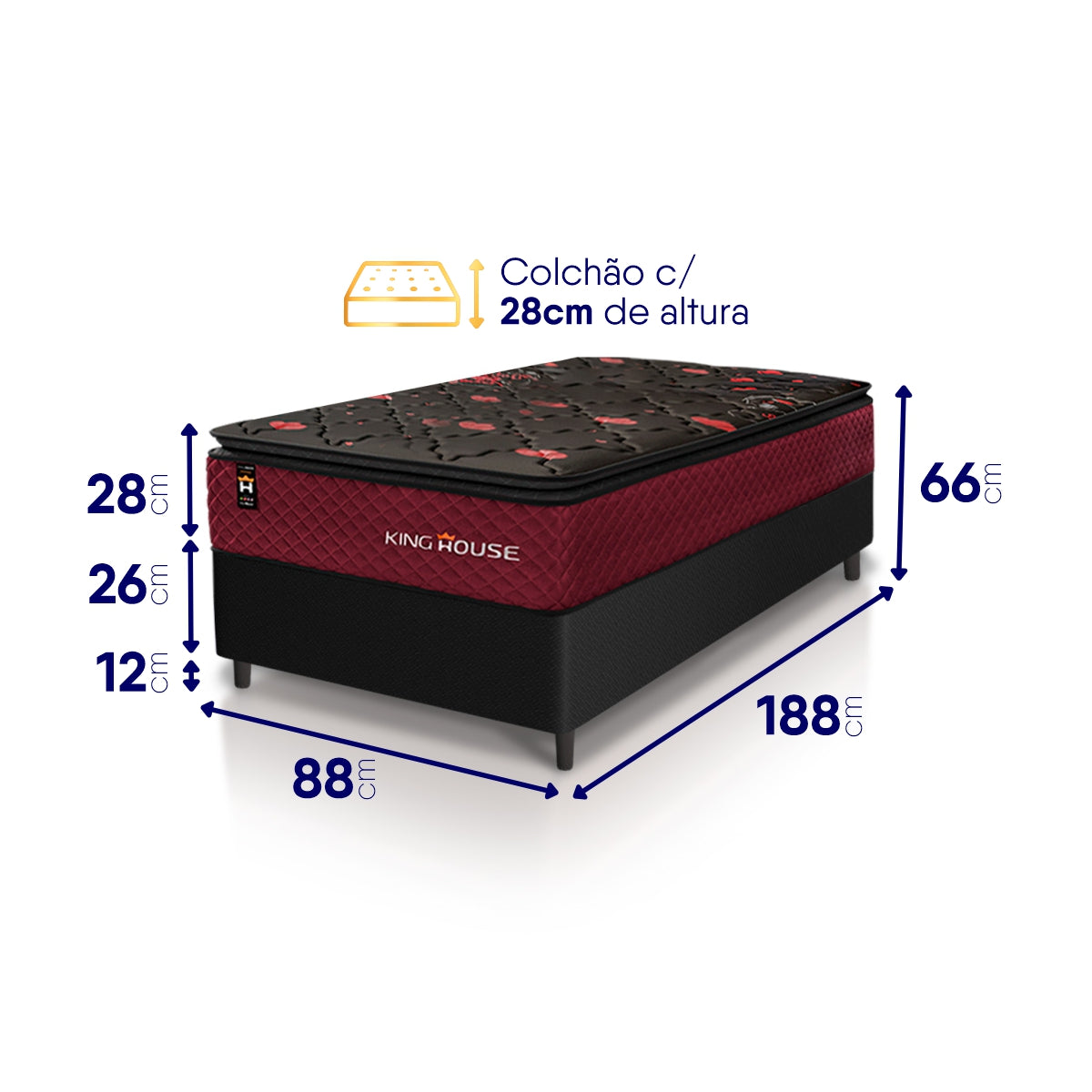 Cama Box Molas Ensacadas Toronto Solteiro 88x188 Preto Espuma D26 Suporta 120 Kg Por Pessoa