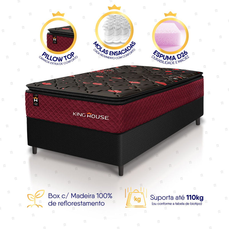 Cama Box Molas Ensacadas Toronto Solteiro 88x188 Preto Espuma D26 Suporta 120 Kg Por Pessoa