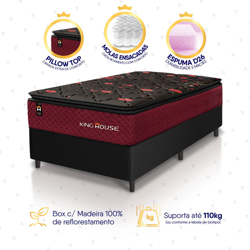 Cama Box Molas Ensacadas Toronto Solteirão 96x203 Preto Espuma D26 Suporta 120 Kg Por Pessoa