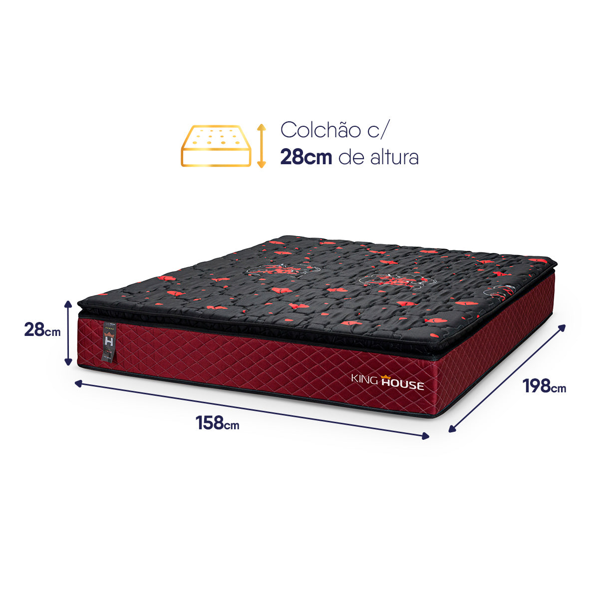 Colchão c/ Molas Ensacadas Toronto Queen 158x198x28 Vermelho Espuma D26 Suporta 120 Kg Por Pessoa