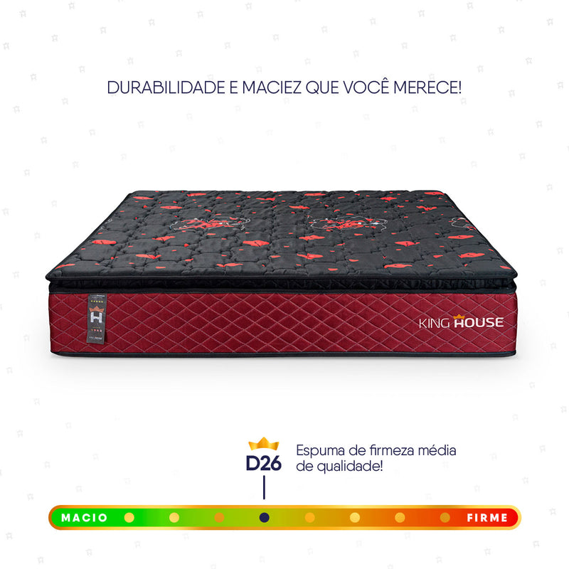 Colchão c/ Molas Ensacadas Toronto King 193x203x28 Vermelho Espuma D26 Suporta 120 Kg Por Pessoa