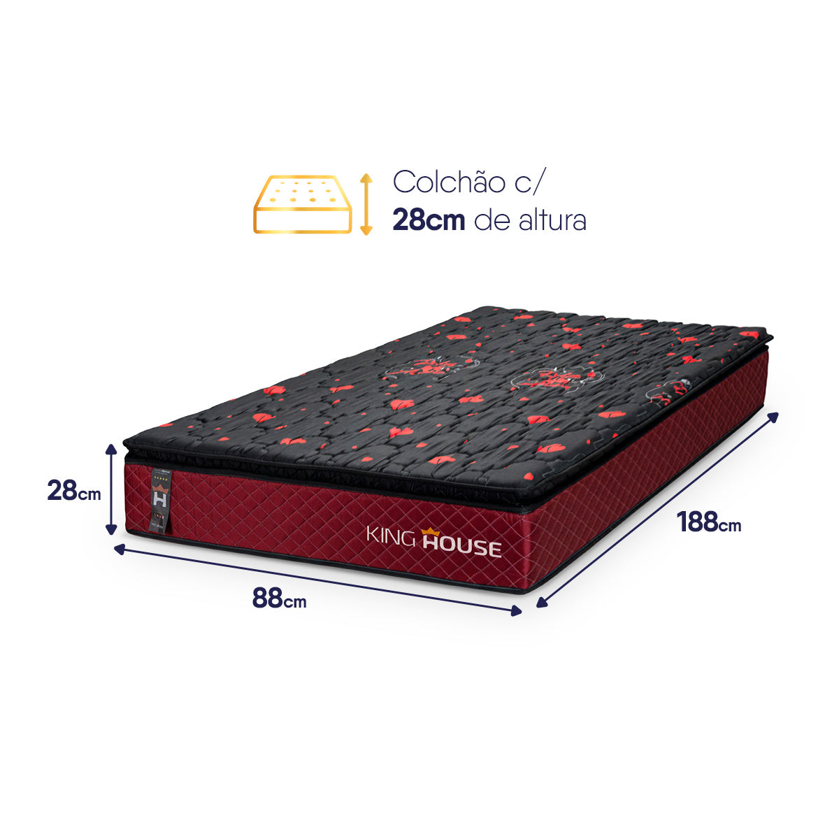 Colchão c/ Molas Ensacadas Toronto Solteiro 88x188x28 Vermelho Espuma D26 Suporta 120 Kg Por Pessoa