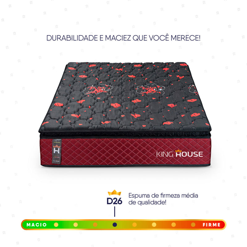 Colchão c/ Molas Ensacadas Toronto Solteiro 88x188x28 Vermelho Espuma D26 Suporta 120 Kg Por Pessoa