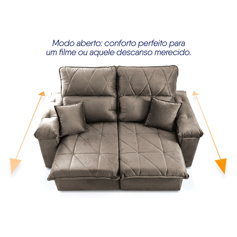 Sofá Retrátil Reclinável Trento 1,50m Suede Velut Tabaco Molas no Assento