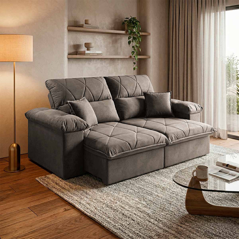 Sofá Retrátil Reclinável Trento 1,50m Suede Velut Tabaco Molas no Assento