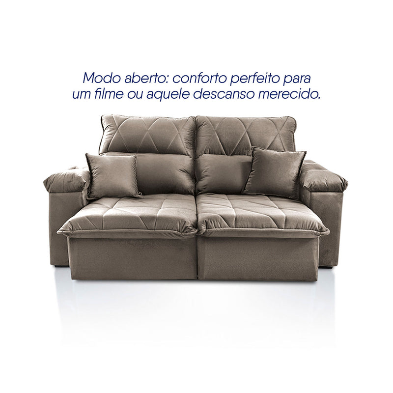 Sofá Retrátil Reclinável Trento 1,80m Suede Velut Tabaco Molas no Assento