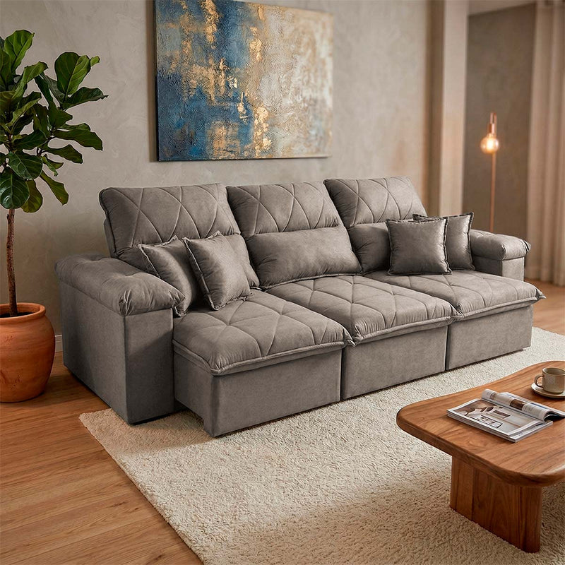 Sofá Retrátil Reclinável Trento 2,30m Suede Velut Tabaco Molas no Assento