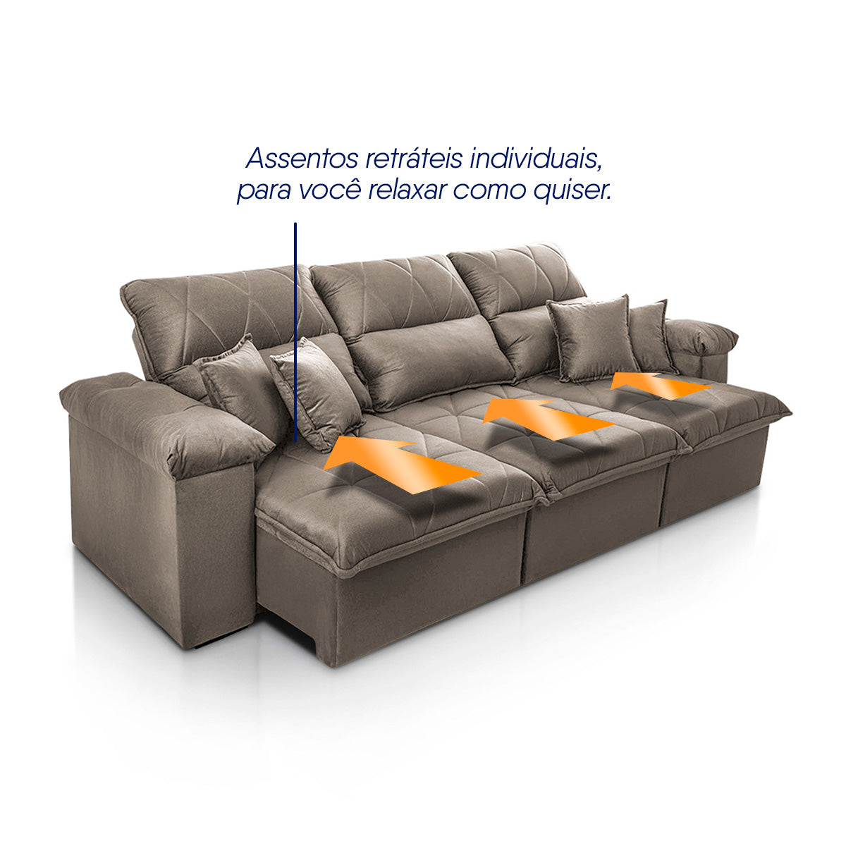 Sofá Retrátil Reclinável Trento 2,30m Suede Velut Tabaco Molas no Assento