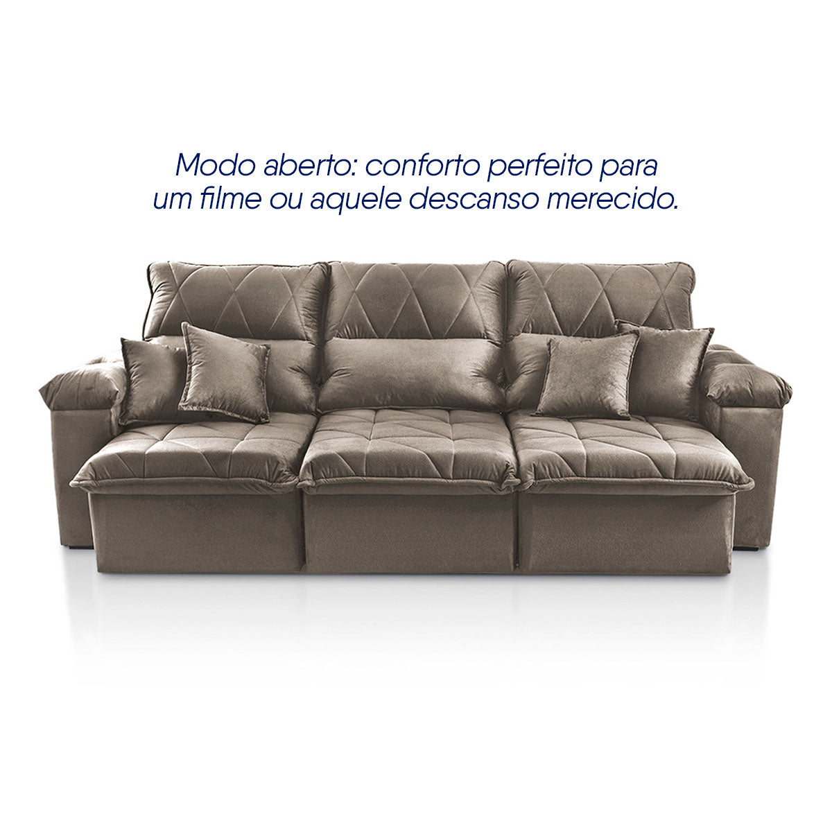 Sofá Retrátil Reclinável Trento 2,30m Suede Velut Tabaco Molas no Assento