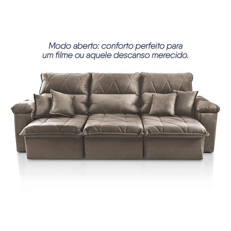 Sofá Retrátil Reclinável Trento 2,30m Suede Velut Tabaco Molas no Assento